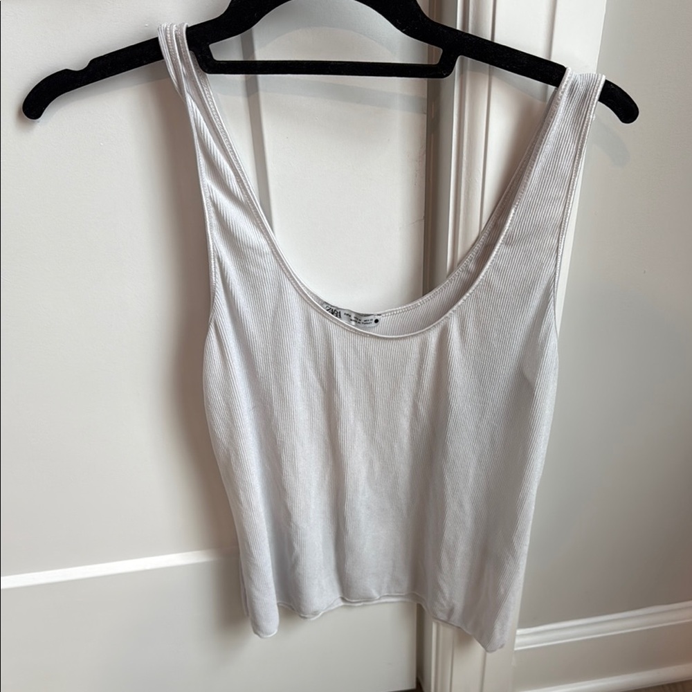 Zara White Fitted Crop Tank Top